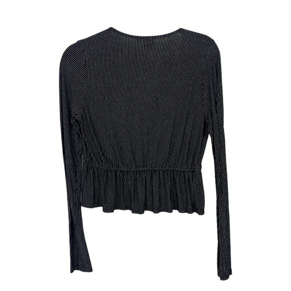 Good Luck Gem faux Wrap Top Size Large Black Micro Stripe Long Sleeves - Picture 3 of 8